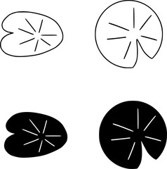 Lily Pad Leaf Silhouette Set – Flat Vector Lotus or Water Lily Leaves with Black Outlines, Lilipad leaf Isolated on Transparent Background © Hamna