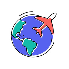 World Travel Vector Icon: Airplane, Globe, International Flight