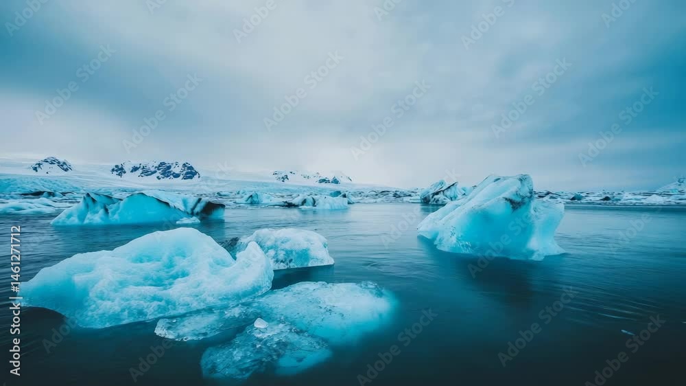 Aufkleber icebergs are floating in jokulsarlon glacial lagoon in iceland, creating a beautiful and serene land