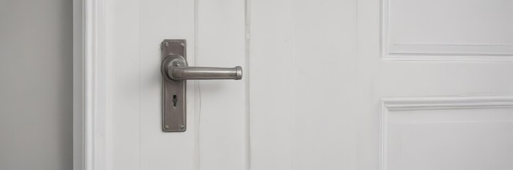 Close-up of closed white wooden door with contemporary handle ,  door hardware,  white,  object