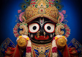 Ornate Jagannath Deity in Rich Adornments