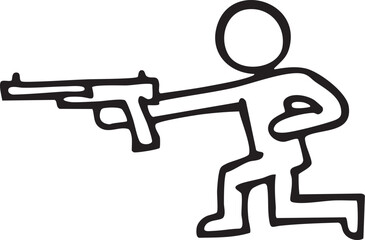 A stick figure points a firearm towards the viewer.