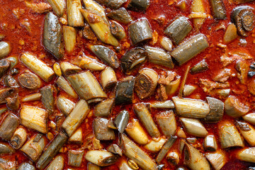 Closeup of Banana Stem Curry or Gulai Batang Pisang. Malaysian Food. Malaysian Delicacies
