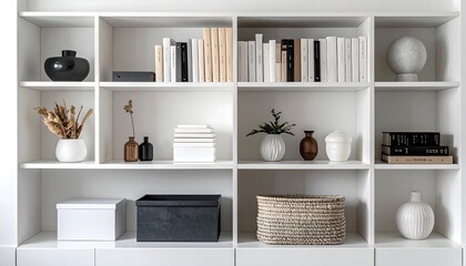 White Shelf with Minimalist Home Decor and Books
