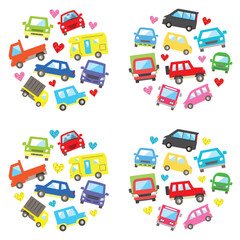 circle icon gallery of various car - color medium size version - heart mark