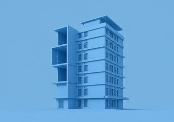 Minimal Building Model on Blue Background Architecture Concept