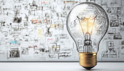 3D Rendered Glowing Light Bulb Symbolizing Creativity