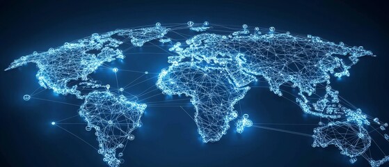 Abstract representation of personal data links across a world map.