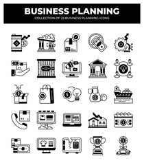 Collection of 25 Business Planning Icons: Strategy. Finance. and Marketing Visuals