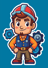 Fototapeta premium Cute cartoon engineer ready to work.