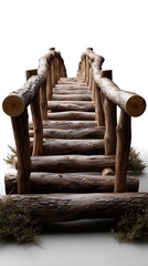Naklejka premium Rustic wooden bridge countryside old wooden footbridge natural wooden path isolated on white
