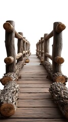 Naklejka premium Rustic wooden bridge pathway countryside natural wooden path isolated on white simple wooden pier concept