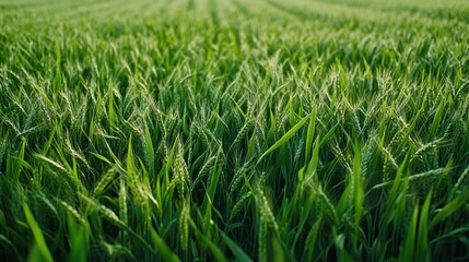 Obraz premium Glistening Green Grass Field at Sunrise