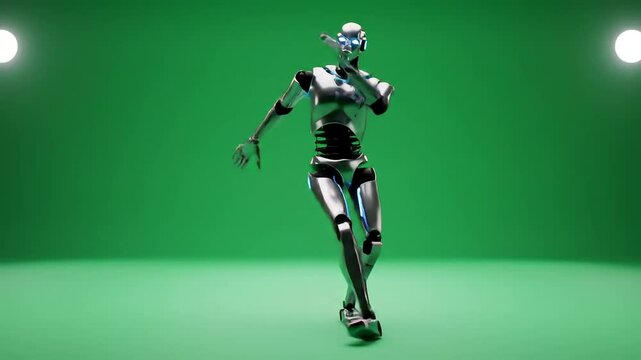 Dynamic robot dance on green screen futuristic ai android performance innovation and cutting edge technology