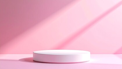 White Cylindrical Platform on Soft Pink Background with Sunlight