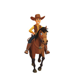 A Cartoon Cowboy Riding a Horse Through a Canyon Isolated on Transparent Background