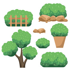 green simple trees set for decorating artwork or project. vector, illustration design.