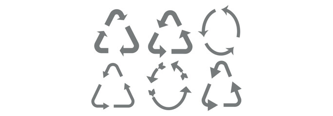 Collection of recycling and rotation arrow symbols. Recycle icons. Recycling arrows. Green icons for packaging, recycling. Ecology, environmentally friendly, environmental management symbols.