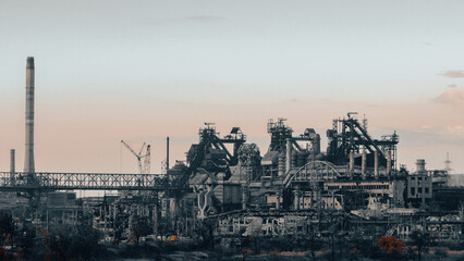 ruined street and destroyed houses in Ukraine
