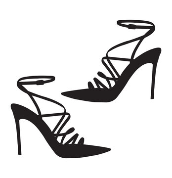High heel woman shoe graphic icons set. Signs stiletto heels footwear isolated on white background. 