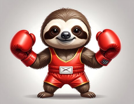 Playful Sloth Boxer in Red Boxing Gear
