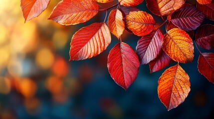 Obraz premium Vivid, bright, colorful autumn leaves on blurred background