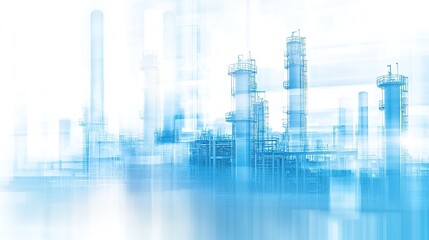 Obraz premium Futuristic industrial plant with abstract blue overlay