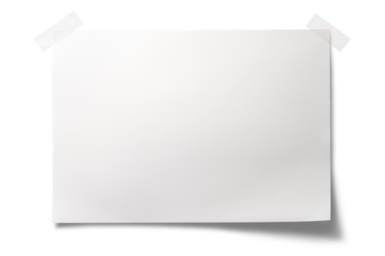 透明なテープで壁に貼り付けられた、A4の白い紙