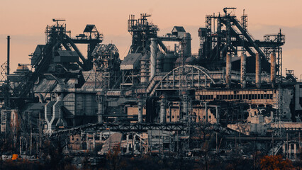 ruined street and destroyed houses in Ukraine