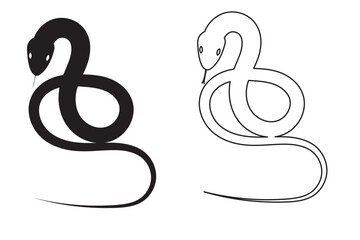 Snake silhouette isolated on white background. Set of black snakes. 