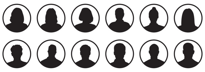 Simple Gray Avatar Icons Representing Male And Female Profiles. 