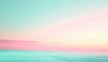 Obraz premium Serene sunset over ocean horizon coastal landscape digital art soft color palette tranquil atmosphere