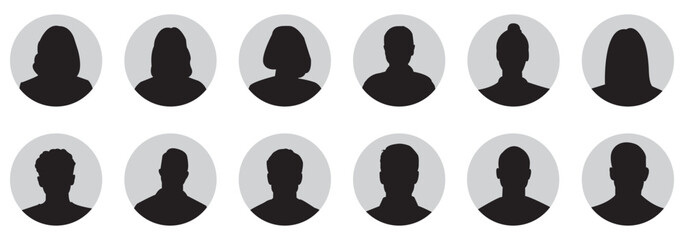 Simple Gray Avatar Icons Representing Male And Female Profiles. 