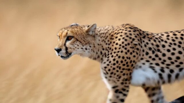 A stunning image of a cheetah in motion, gracefully running through the golden grasses of the savanna, capturing the essence of speed and wildlife in its natural habitat.