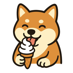 Shiba dog eating ice cream