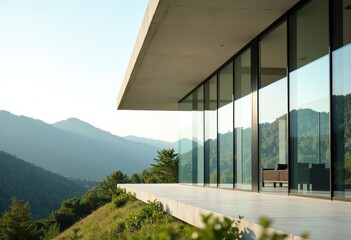 Modern architectural design of a house with stunning mountain views