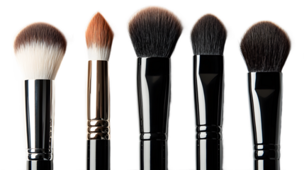 Makeup brush set with cut out background, photorealistic image of beauty accessories for cosmetic branding and makeup industry advertising