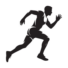 A man running in a race. He is wearing a black shirt and shorts. Vector Black silhouettes. with white background