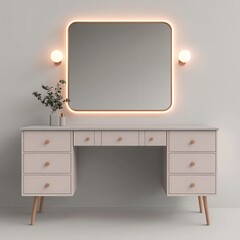 Elegant Modern Vanity Desk with Soft Neon Light and Simple Decor