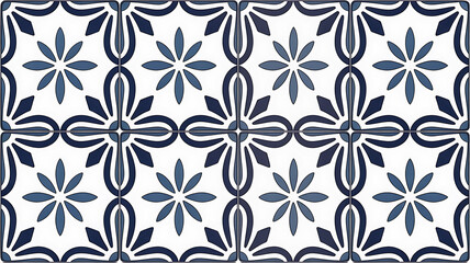Seamless Blue and White Floral Tile Pattern Background