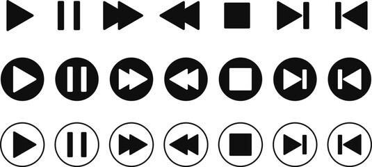 Play button icon set. play button icons symbol. music start sign. Music buttons. audio player button
