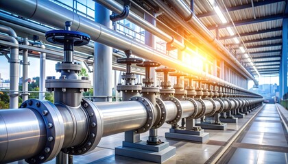 Metal Pipes with Valves Industrial System
