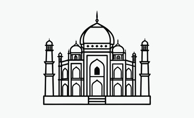 taj mahal silhouette, black and white, indian monument vector, famous landmark illustration, simple architectural design