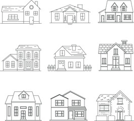 House Line Icon Vector / Home icon / Building houses - Vector thin line icon. Set of Modern and Classic House Icons in Line Art Style.  House icon.