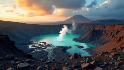 Naklejka premium Rugged volcanic landscape with craters