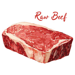 raw beef fresh meat in watercolor illustration style, isolated vector on white background