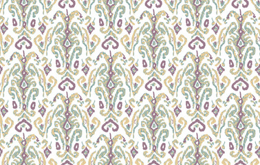 Ivory Ikat Damask with Mauve and Ochre