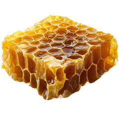 Piece of honeycomb beeswax on transparent background, ultra realistic macro photo revealing intricate hexagonal structure and natural detail