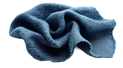 Piece of raw denim fabric on transparent background, ultra realistic texture sample for fashion blogs, style guides, and material close-ups