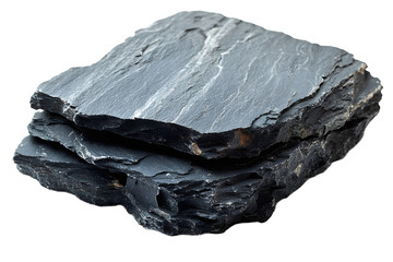Piece of slate stone with layered edge isolated, high quality texture photo for design projects requiring natural stone backgrounds and elements